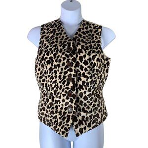 Vintage Vest Size 16 Animal Print Button Up Tie Back Sleeveless Apart